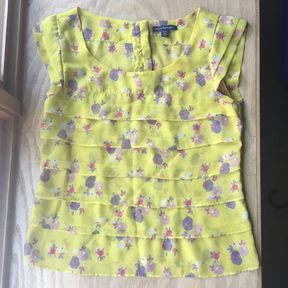 Yellow American Eagle shirt with cap sleeves